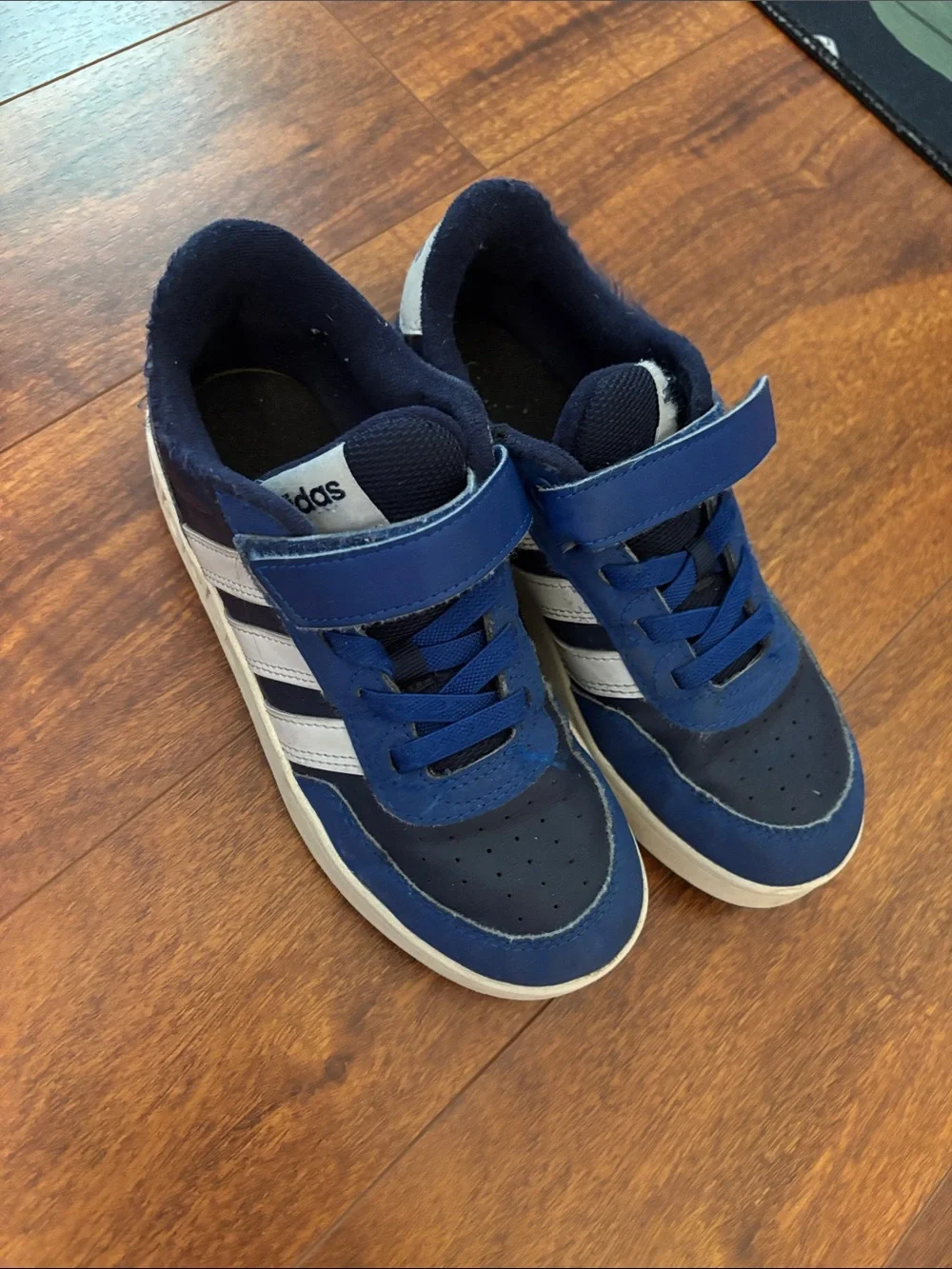 adidas Kids Navy Blue & White Velcro Strap Sneakers
